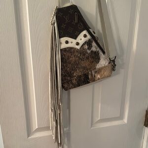 Cowhide and LV styled Brown and Cream Fringe Bag NWOT